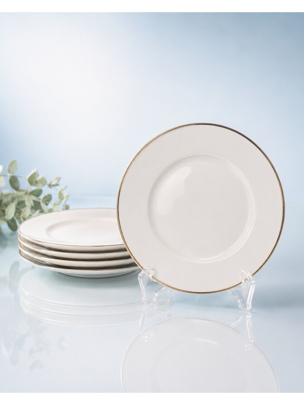 Meito China 1950s 5 Bread Butter Plates White Gold Rim Hand Painted, 4.75”